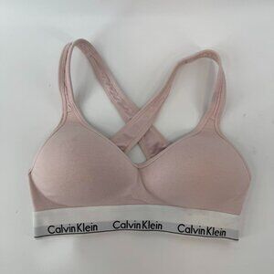 Calvin Klein Light Pink Logo Elastic Cross Back Bralette Sports Bra Size S